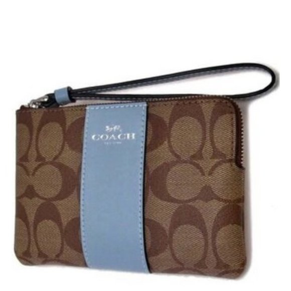 Corner Zip Wristlet In Signature Canvas Khaki / Marble Blue - Picture 10 of 11